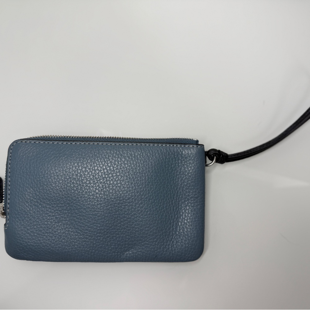 COACH Corner Zip Wristlet Denim Blue Pebbled Leather - Picture 4 of 5